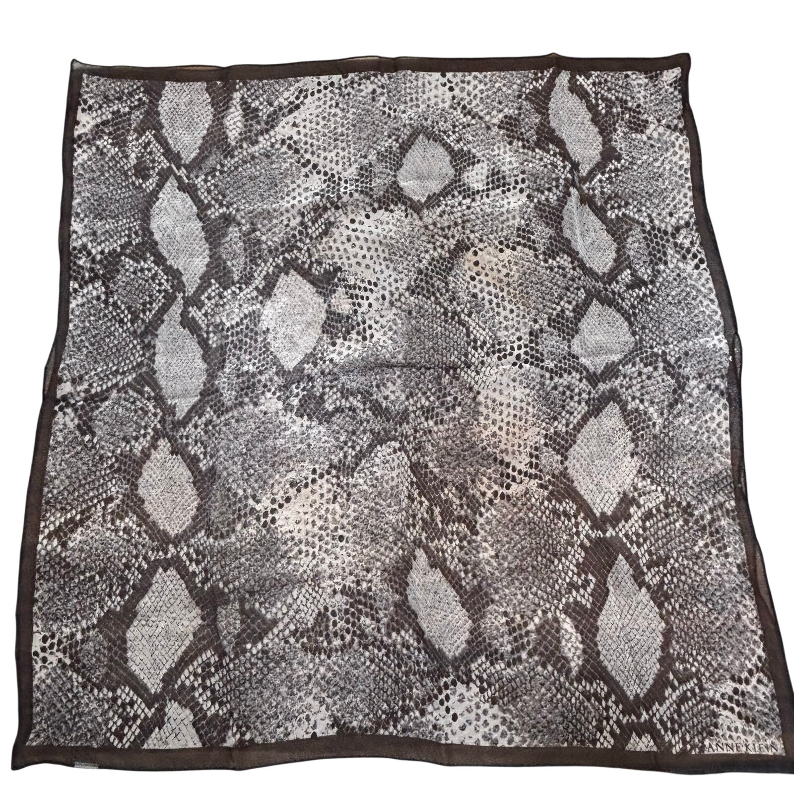 Sheer Silky Chiffon Square Scarf Snakeskin Python Print Gray Black White